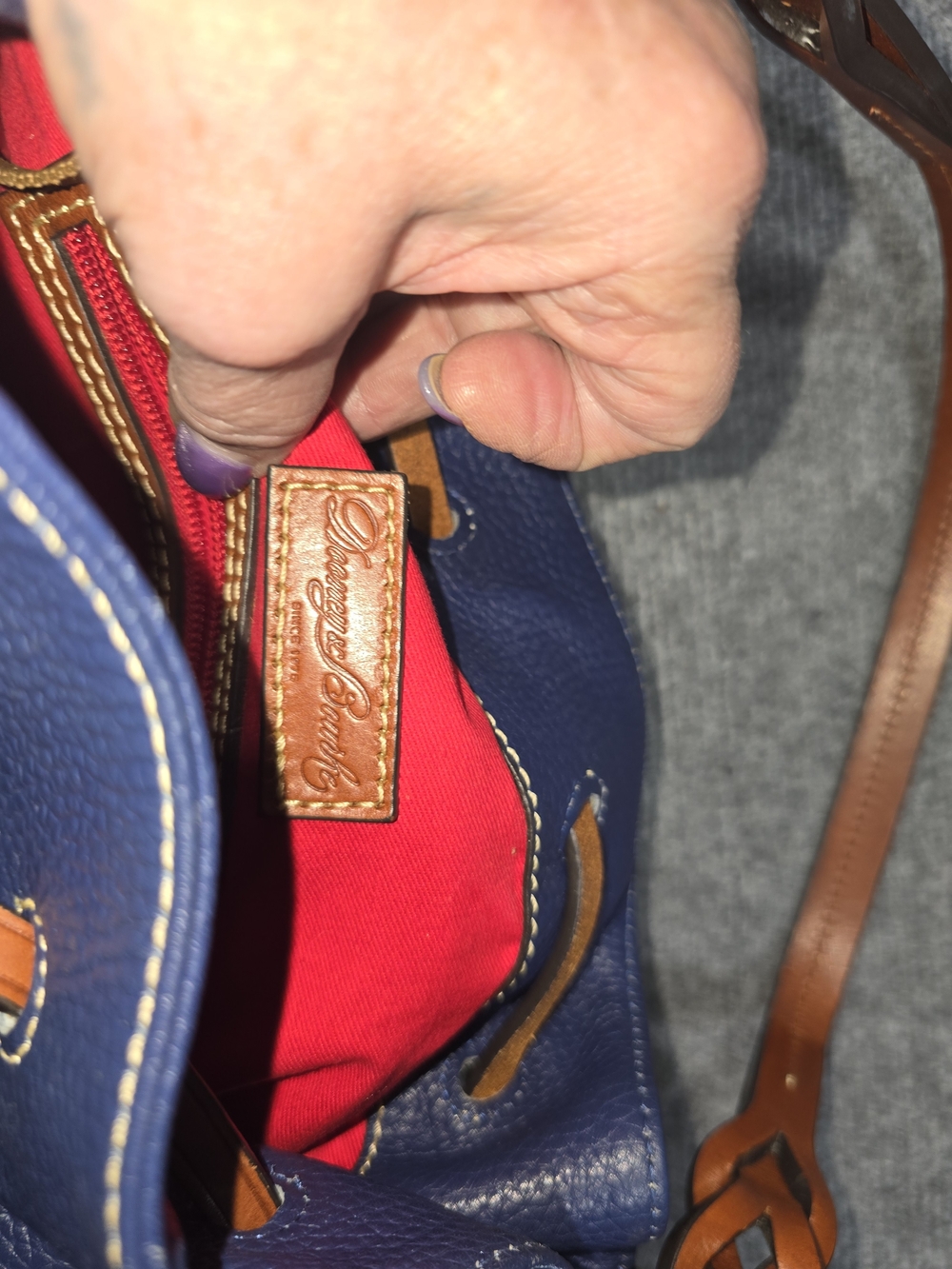 Dooney & Bourke Dillen II Navy Blue Pebbled Leather Drawstring Bucket Bag - Picture 5 of 14